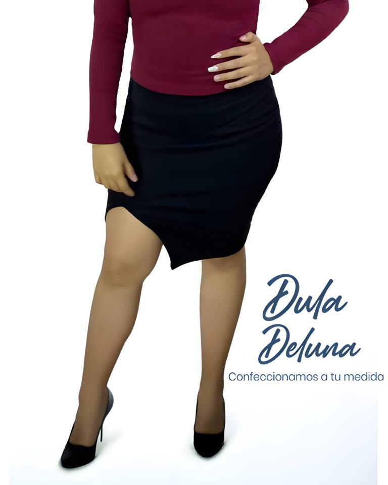 Falda Mujer Casual Oficina Rib Grueso Stretch con Abertura
