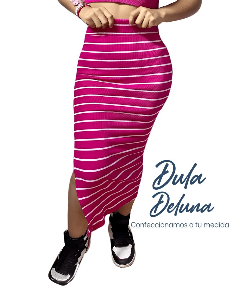 Maxi Falda para Mujer Casual Playa Rib Grueso Stretch Rayas