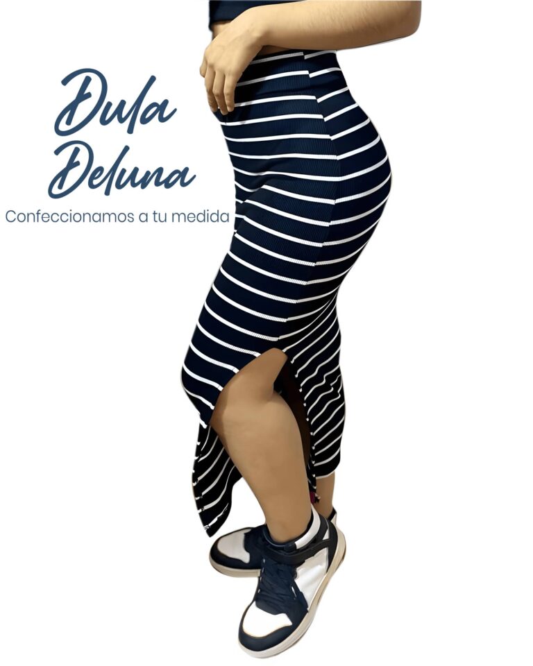 Maxi Falda de Mujer Casual Verano Rib Grueso Stretch Rayas