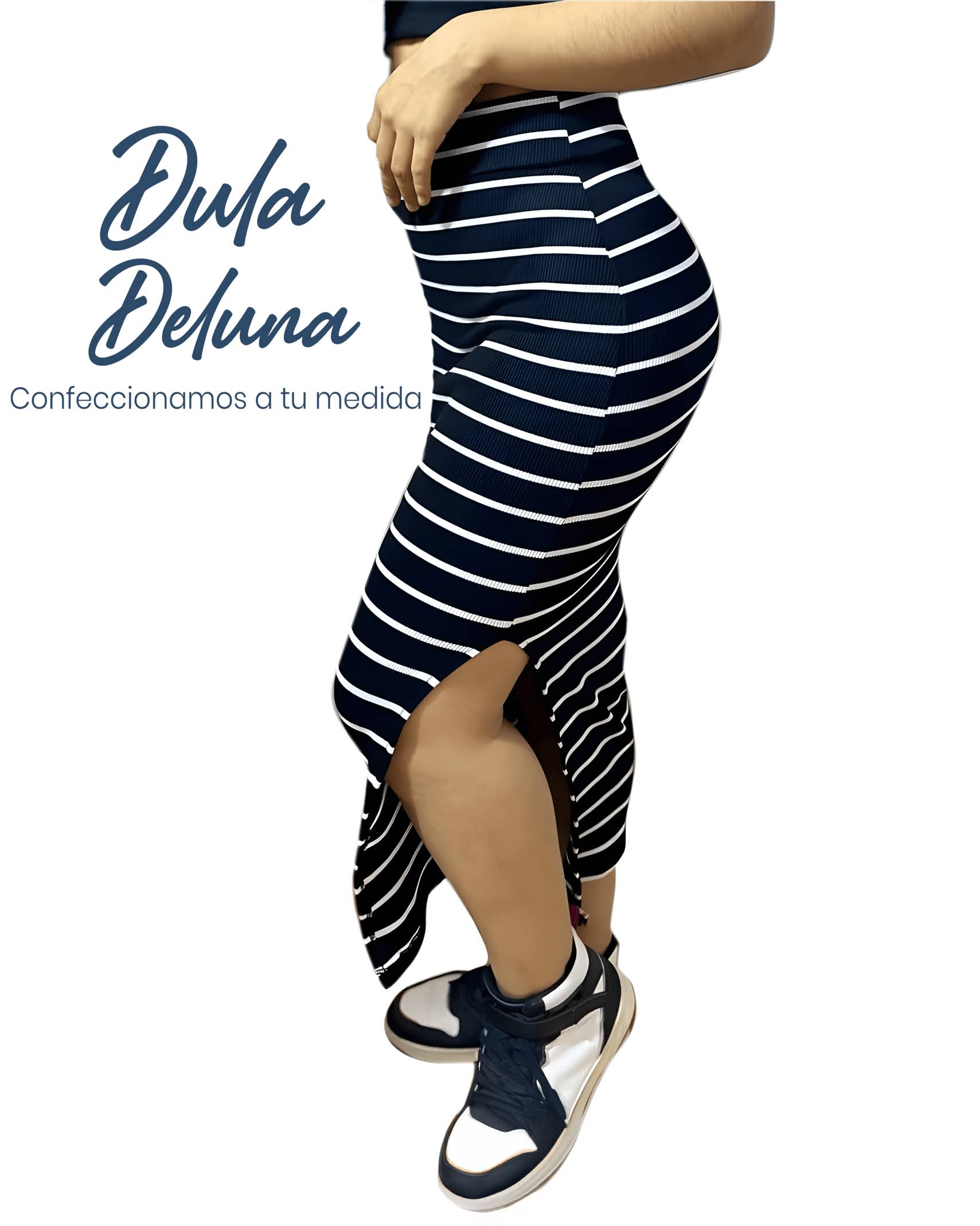 Maxi Falda de Mujer Casual Verano Rib Grueso Stretch Rayas